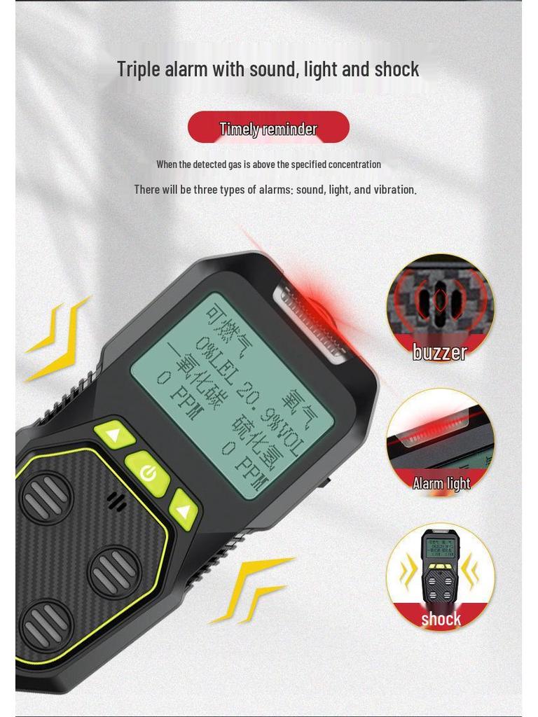 Portable 4-in-1 Gas Detector: Combustible, Oxygen, Hydrogen Sulfide, Carbon Monoxide