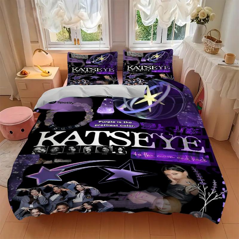 Purple Passion Katseye'S Cosmic Journey Print 3Pcs Bedding Setduvet Cover With 2 Bedropillowcase Home Birthday Gift
