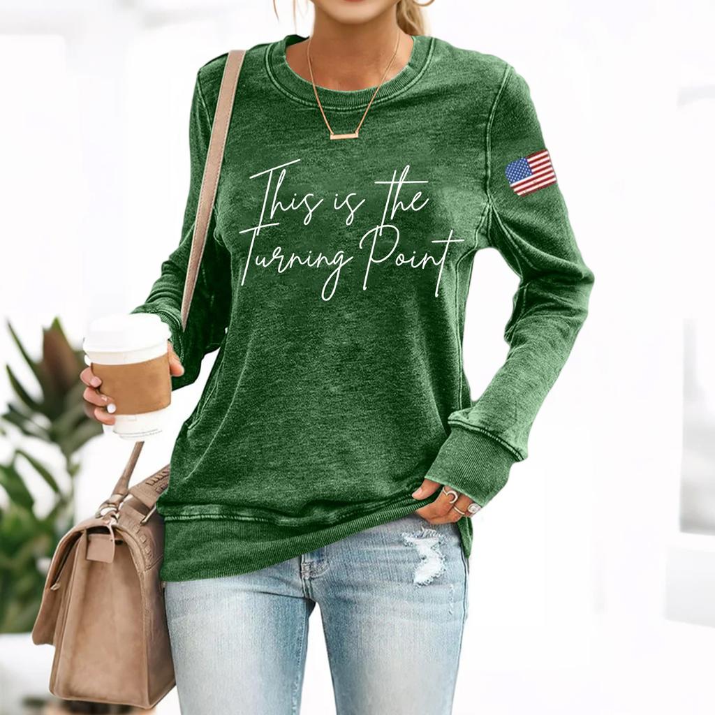 (THIS IS THE TURNING POINT) Women's Fashionable Casual Long-sleeved Printed Round Neck Sweatshirt Top
