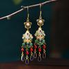 Chinese Style Gold-Plated Cloisonné Enamel Imitation Jade Tassel Earrings Recommended by Xiaohongshu Blogger