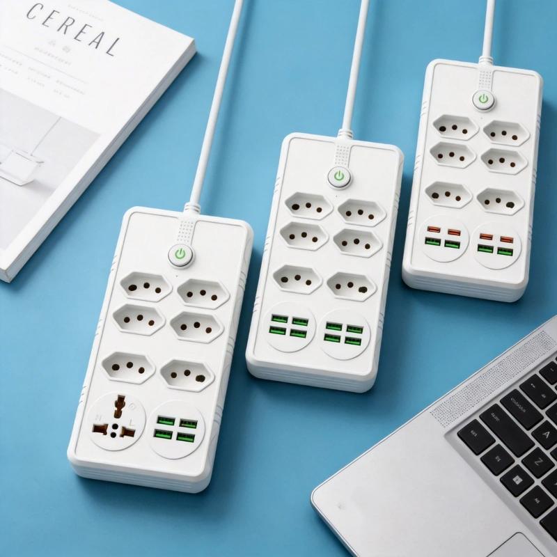 Настенная сетевая розетка-удлинитель с USB, фильтром помех, регулятором напряжения, 6 розеток, 4 порта USB, шнур 2 м для мастерской