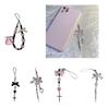 Sweet Heart Cross Bead Charm Pendant Chain Phone Strap Pocket Keychain Strap Hanging Decoration for Keys Bag Purse