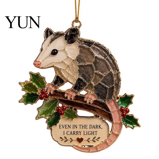 Decorative Ornaments for Fireplace Faux Stained Glass Christmas Ornaments, 2D Hummingbird Dachshund Highland Cow Festive Bedroom Hanging Decoration