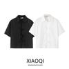 Fashion Style 2024 Autumn New Women's Cotton White Short Sleeve Lapel French Shirt 8181002