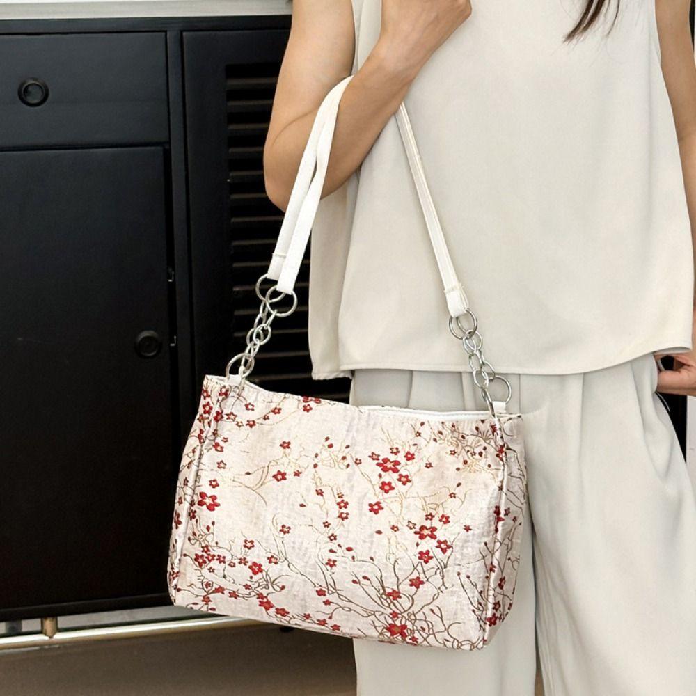 Aesthetic Floral Shoulder Bag Casual Women Handbag Fashionable Embroidered Tote Bag Girls