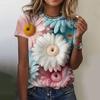 Women's T-Shirts Fashion 3d Floral Printing T Shirt Casual Tees Summer Clothing Basic Female Tops Print Oversized Pullover