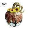 Hand Painted Retro Style Decor Black And White Striped Pumpkin Ornament, Resin Three Dimensional Sculpture Tabletop Centerpiece, Halloween Ornament