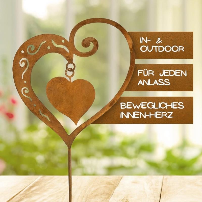Heart Shape Rusty Iron Garden Stake Weather Prevent Ground Stake Outdoor Decors For Wedding Gift Lawn Patios Iron Art