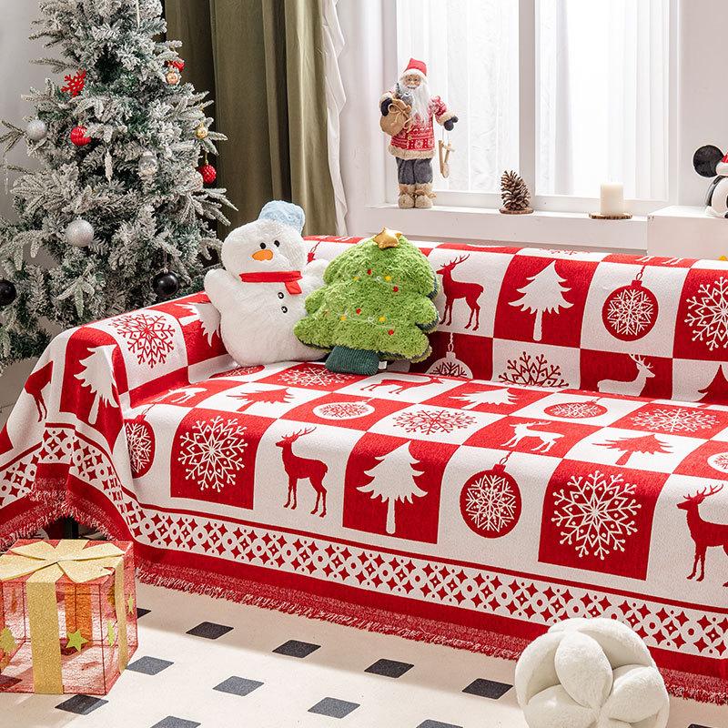 Рождественский красный цельный плед для дивана, праздничный декор для дома, гостиной, чехлы для диванов, одеяла, новогодняя ткань