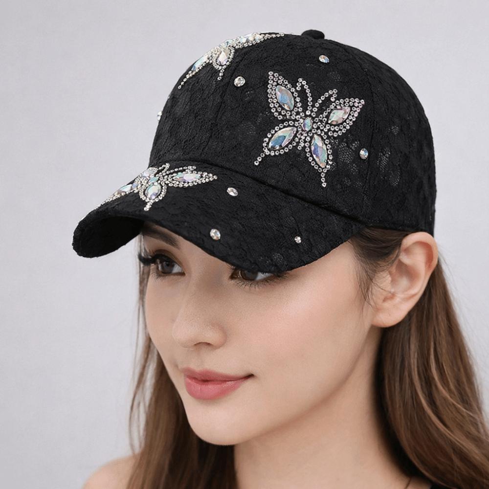 Lace Visors Cap Rhinestone Mesh Peaked Hat Fashion Flower Baseball Cap Girls