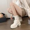 Fashion New Thick Soled Ankle Boots for Women Chunky High Heeled Ladies Shoes Fashion Spring Autumn Thick Bottom Beige Black Short Botas