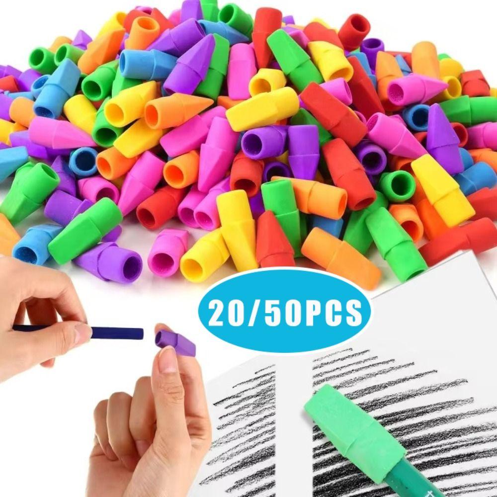 20/50PCS Chisel Shape Pencil Nib Protective Cap 2-in-1 Pen Top Protector Erasers Students Gift