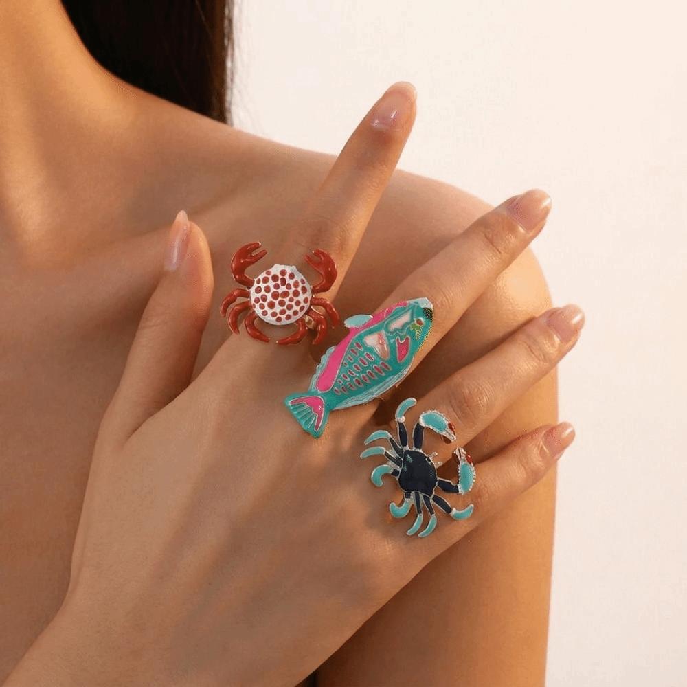 Adjustable Open Rings Fish Shaped Rings Enamel Band Rings Drip Oil Rings Casual Wear