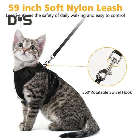 Кошачья шлейка и поводок для прогулок, регулируемый, устойчивый к побегу, жилет для котят, шлейка со светоотражающими полосками для котят средних и больших размеров