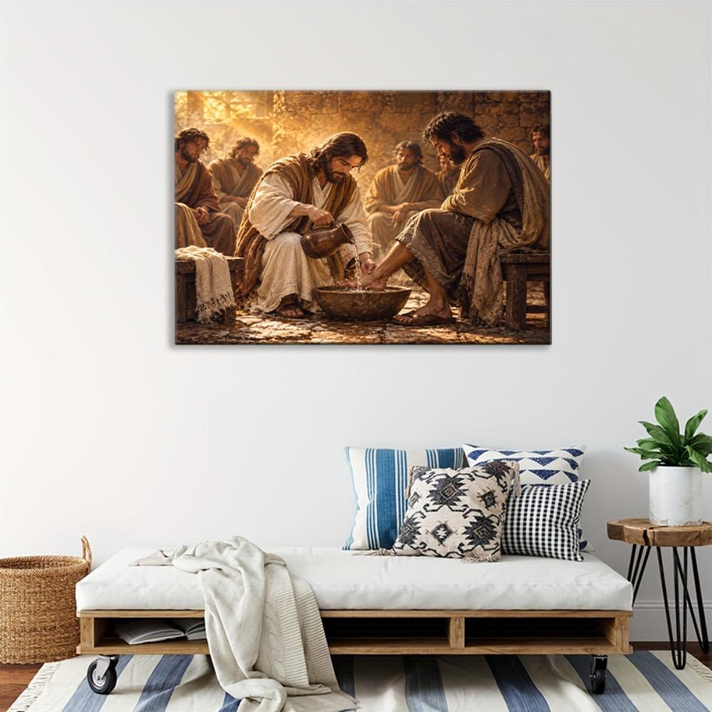 Washing Feet Canvas Wall Art, Religious Painting Modern Contemporary Style for Living Room Bedroom Office, Wall Decor Art Print, Unique Gift, Colorful