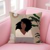 Beautiful Empowering Black Woman Art Anime Cushion Cover Linen Pillowcase Cover Soft Decor for Sofa Home Room