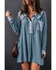 Azura Exchange Sky Blue Waffle Knit Buttoned Long Sleeve Top
