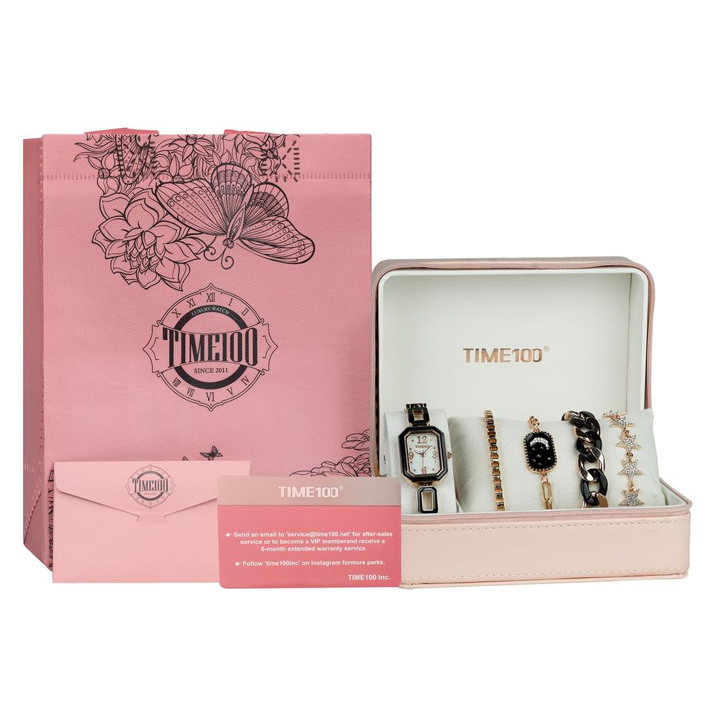 Подарочный набор Подарочные женские часы и браслет Подарочная упаковка [TIME100] (черный)