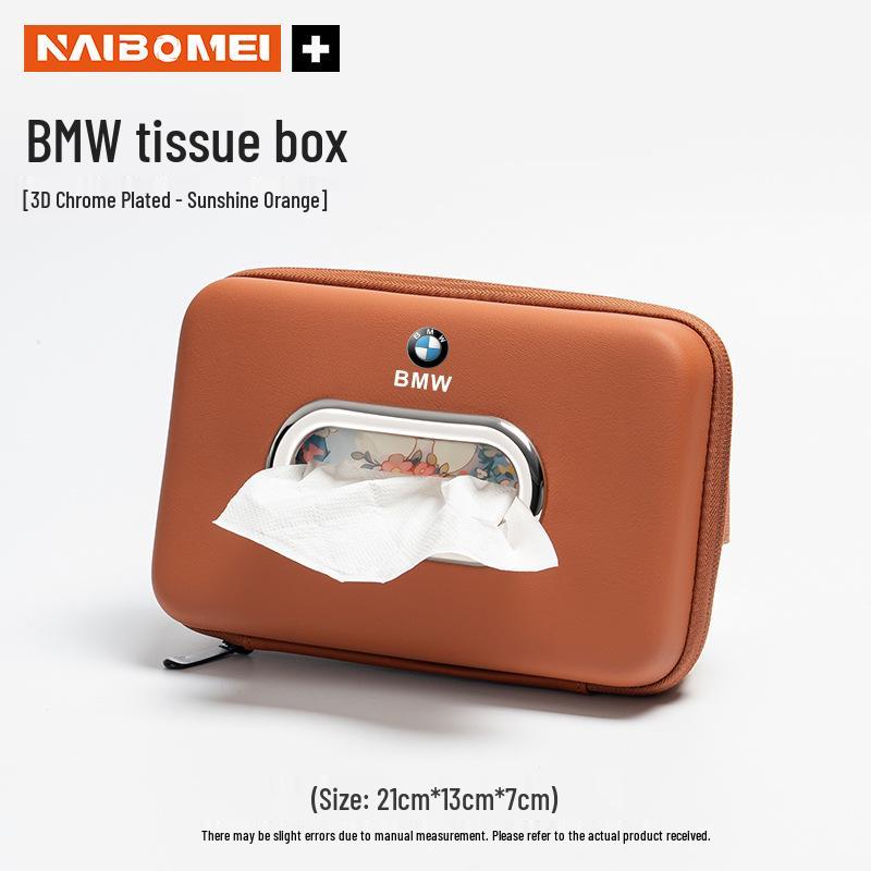 Fits BMW 1, 3, 5, 6, 7 Series, and X1-X6. Hanging tissue box/armrest tissue pack included.