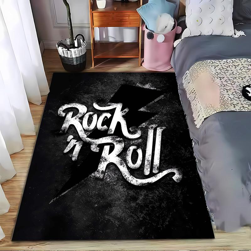 Черный ковер Rock 'n' Roll с молнией для фанатов музыки. Подходит для использования в качестве противоскользящего покрытия для диванов в гостиной и спальне