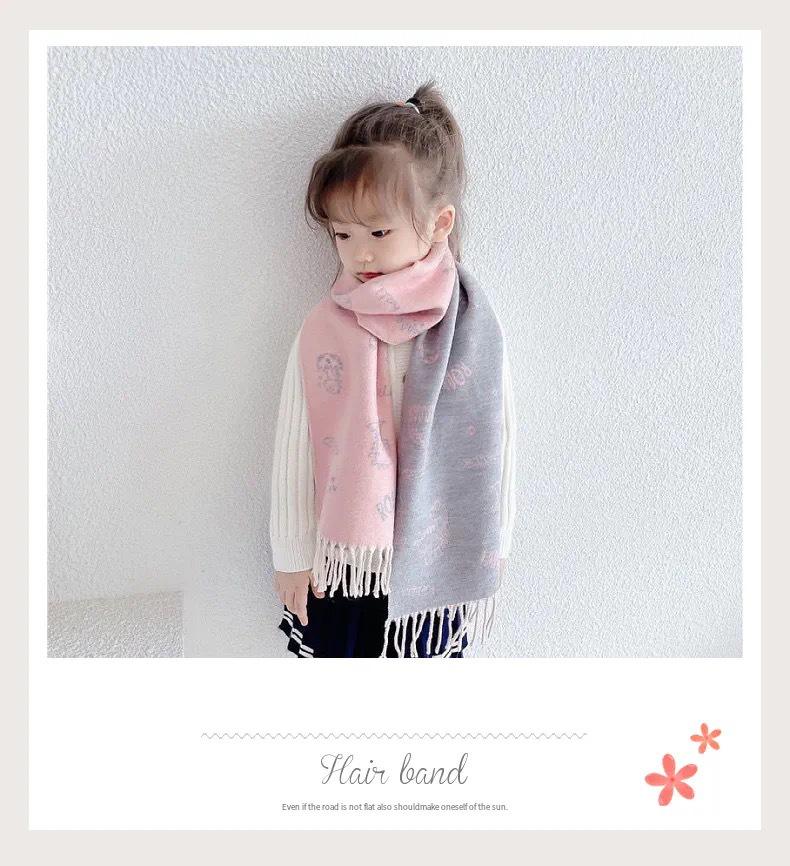 Double-Sided Imitation Cashmere Kids' Scarf – Warm Cartoon Tassel Shawl for Boys & Girls