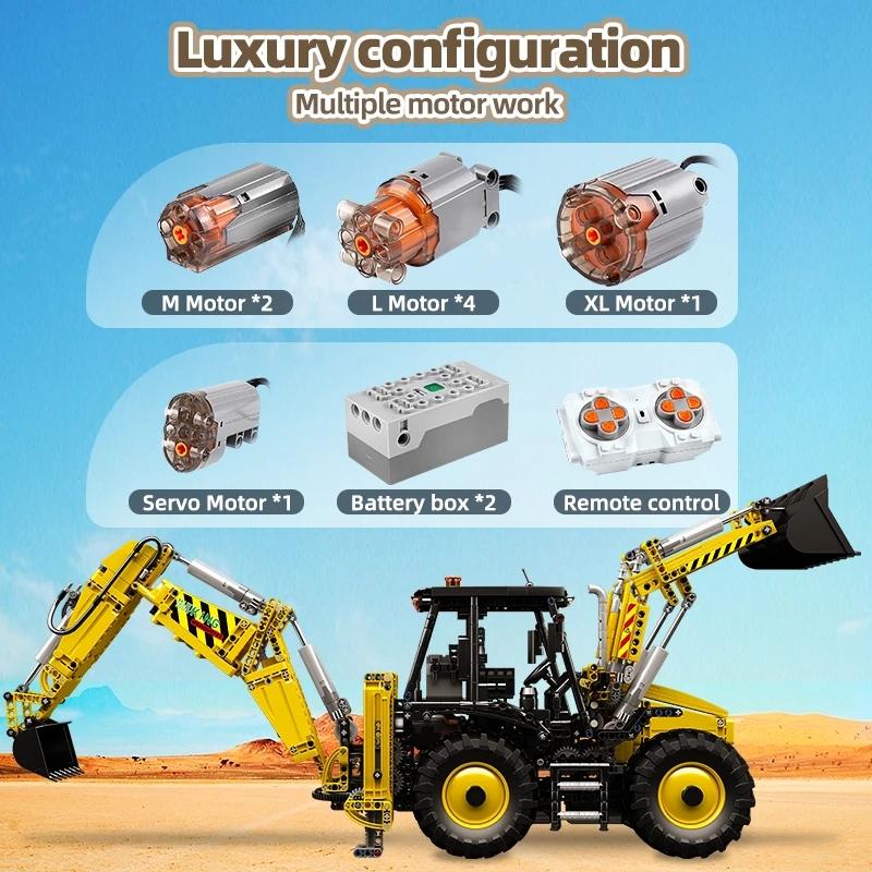 MOULD KING 17036 Инженерный автомобиль с двойной головкой, игрушки для детей, комплекты технических строительных машин, моторизованный экскаватор, грузовик, кирпичи