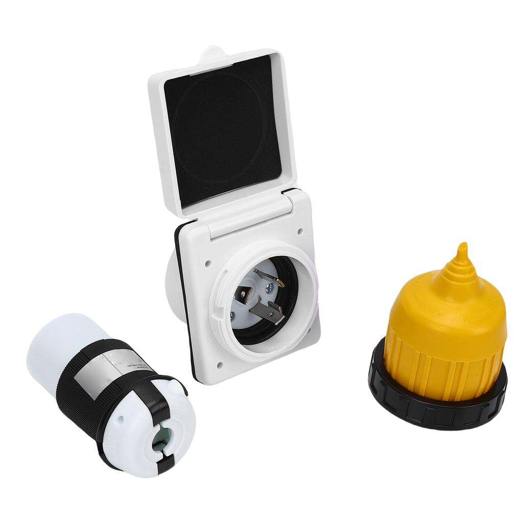 30AMP RV Power Inlet Outlet Shore Kit NEMA L5 30R and NEMA L5 30P Locking Plug and Connector with Protective Cover for
