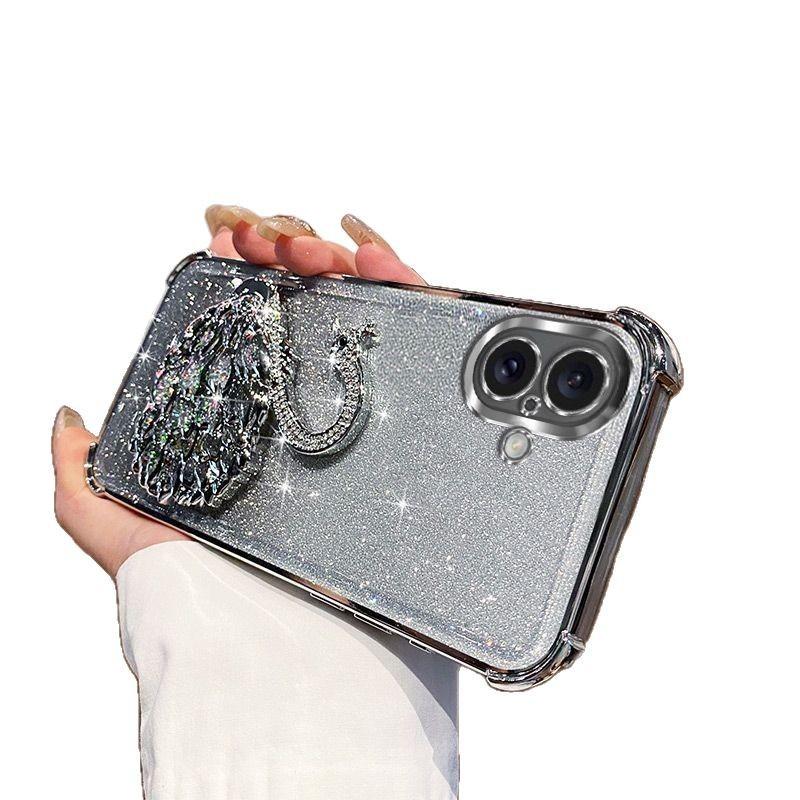 Подходит для стразового кронштейна-лебедя чехол для мобильного телефона Apple 16Pro 14 Гальванизированный чехол для iPhone 15 с защитой от падения по четырем углам 3