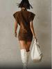2026 European & American High Neck Suede Sleeveless Slim Fit Short Dress