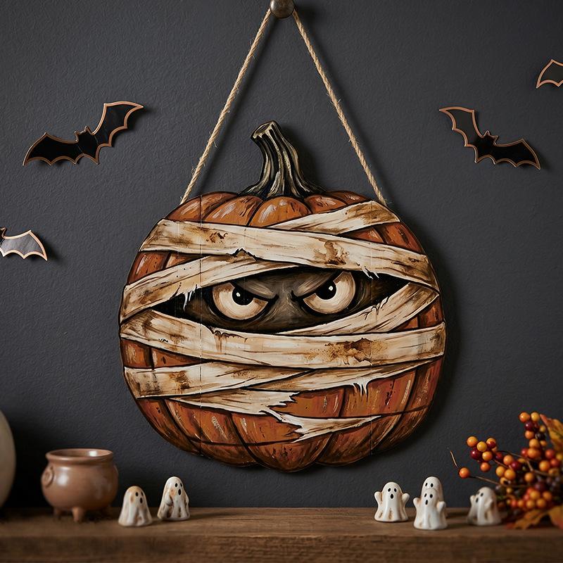 Halloween wooden listing bandage pumpkin head wall hanging wall decoration living room festival wall decoration woodwork hanging