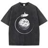 Spaceship Astronaut Printing Female Washed Short T Shirts Hip Hop Breathable T-Shirt Street Summer Clothes Fashion Distress Tops