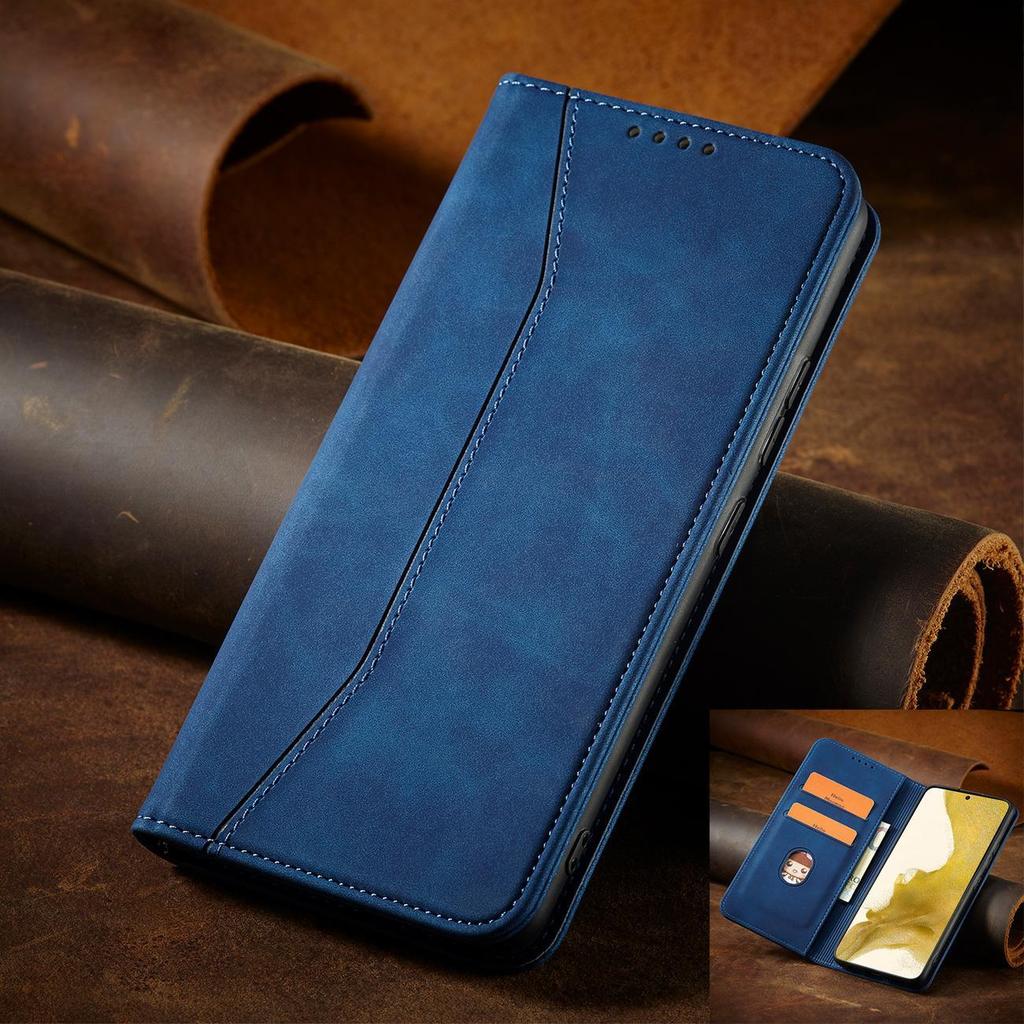 Premium Magnetic Wallet Case for Samsung Galaxy S23 Ultra - Blue Stand Flip Cover