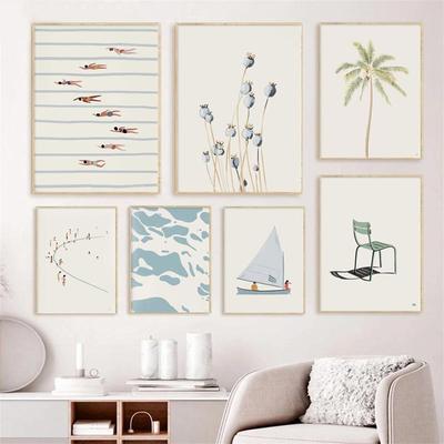 Парусник Бассейн Океан Флоральный Минималистичный Настенный Арт Холст Живопись Постеры И Принты Настенные Картины Для Декора Гостиной