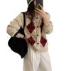 Женский корейский вязаный кардиган в клетку аргайл: Ретро свитер с круглым вырезом на осень/зиму