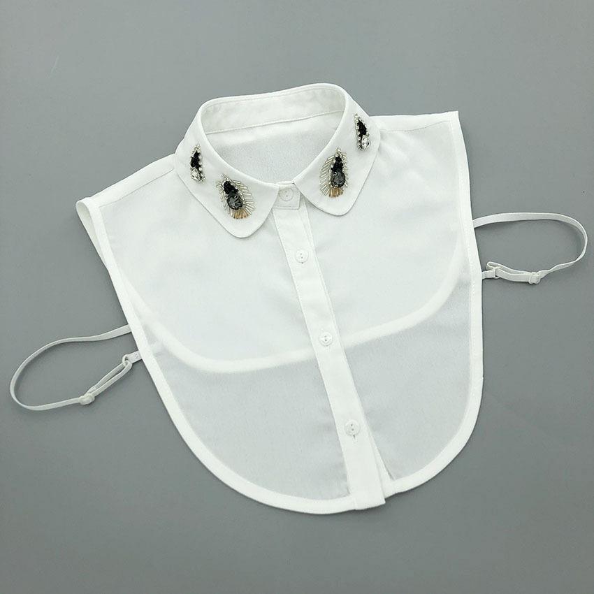 White Chiffon Fake Collars Woman Vintage Half Shirt False Collar Woman Embroidery Detachable Lapel Collar Faux Col Accessories