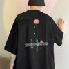Advanced Design Rose Flower Print 100%Cotton Men's T-shirt Short Sleeve Round Neck Casual Tee Loose Oversized Women's Tops