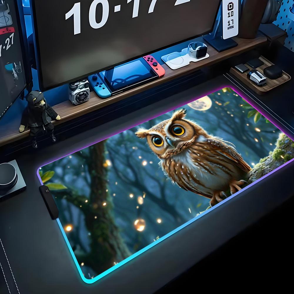 Art сова Коврик для мыши RGB Игровой коврик для мыши Большой светодиодный коврик Настольный коврик для ПК Светящийся коврик для мыши Большие коврики для клавиатуры Настольный коврик с подсветкой