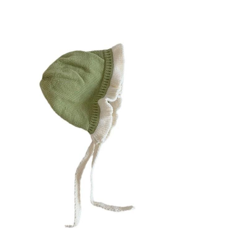 Autumn and winter baby lace wool hat girl baby toddler sweet bucket hat princess ear protector knitted hat