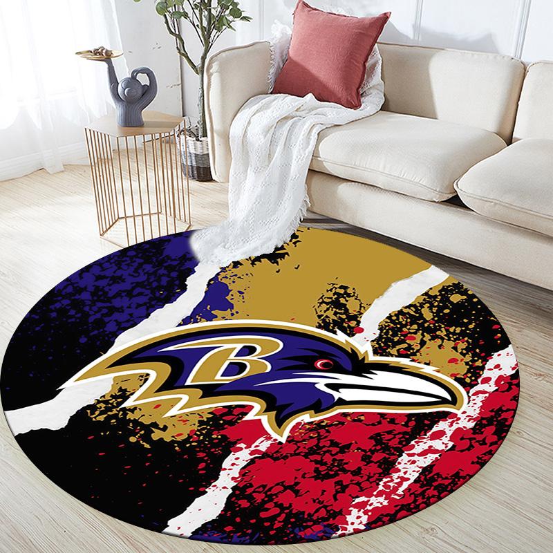 Baltimore Ravens2 Round Area Rug,Carpet Rug for Living Room Bedroom Sofa Playroom Decor,Non-slip Floor Mat