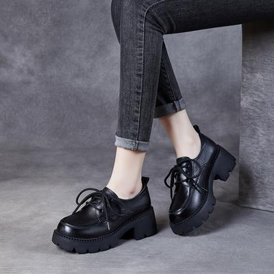 Туфли из натуральной кожи с толстой подошвой, увеличивающие рост