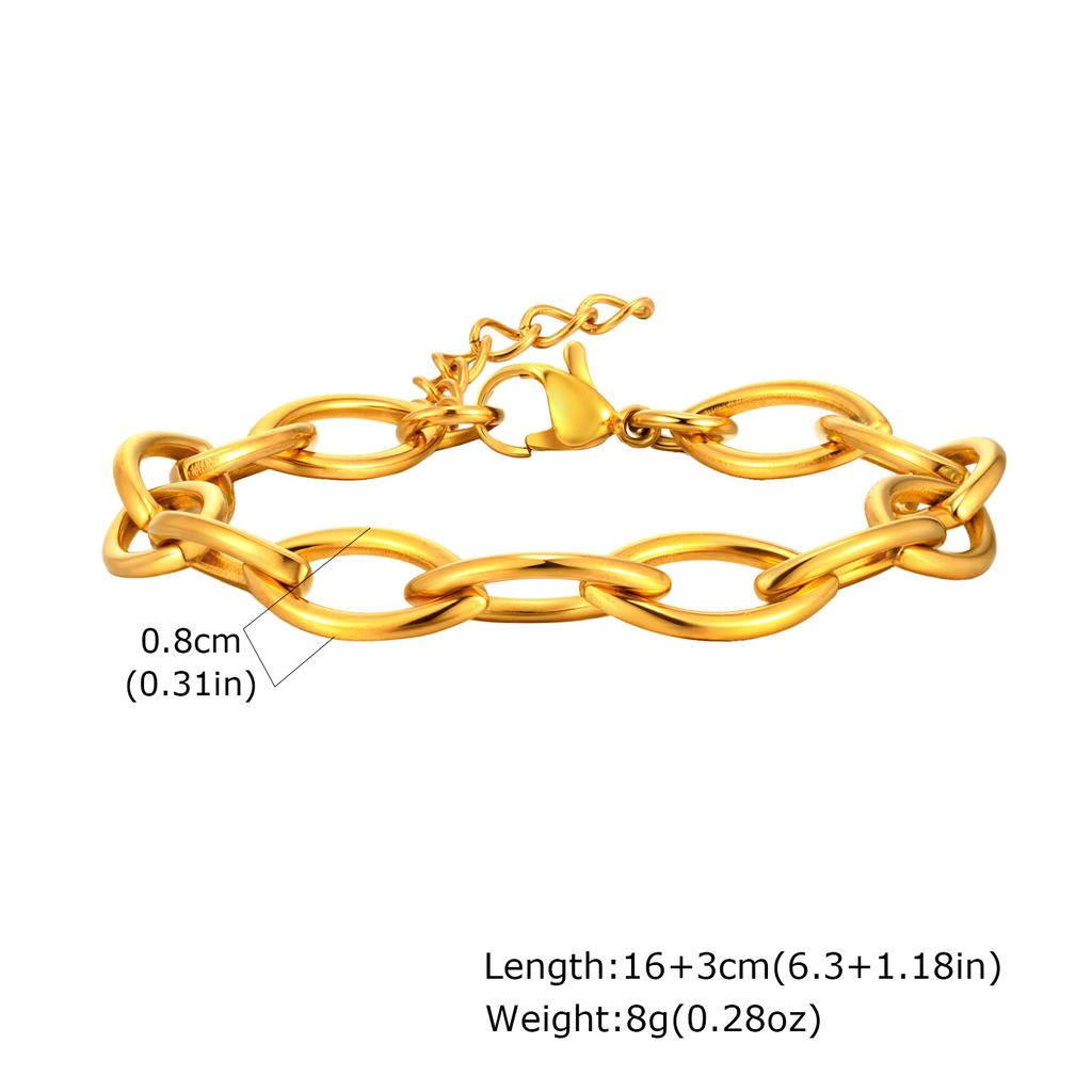 Chunky Stainless Steel Link Chain Bracelet For Woman, Gold Plated Layering Bracelets Wristband Waterproof Zircon