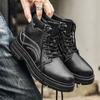 Мужские ботинки Зимние Британские Черные Ботинки Увеличивающие Рост Износостойкие На шнуровке Толстая Подошва Противоскользящие Удобные Походные Ботинки