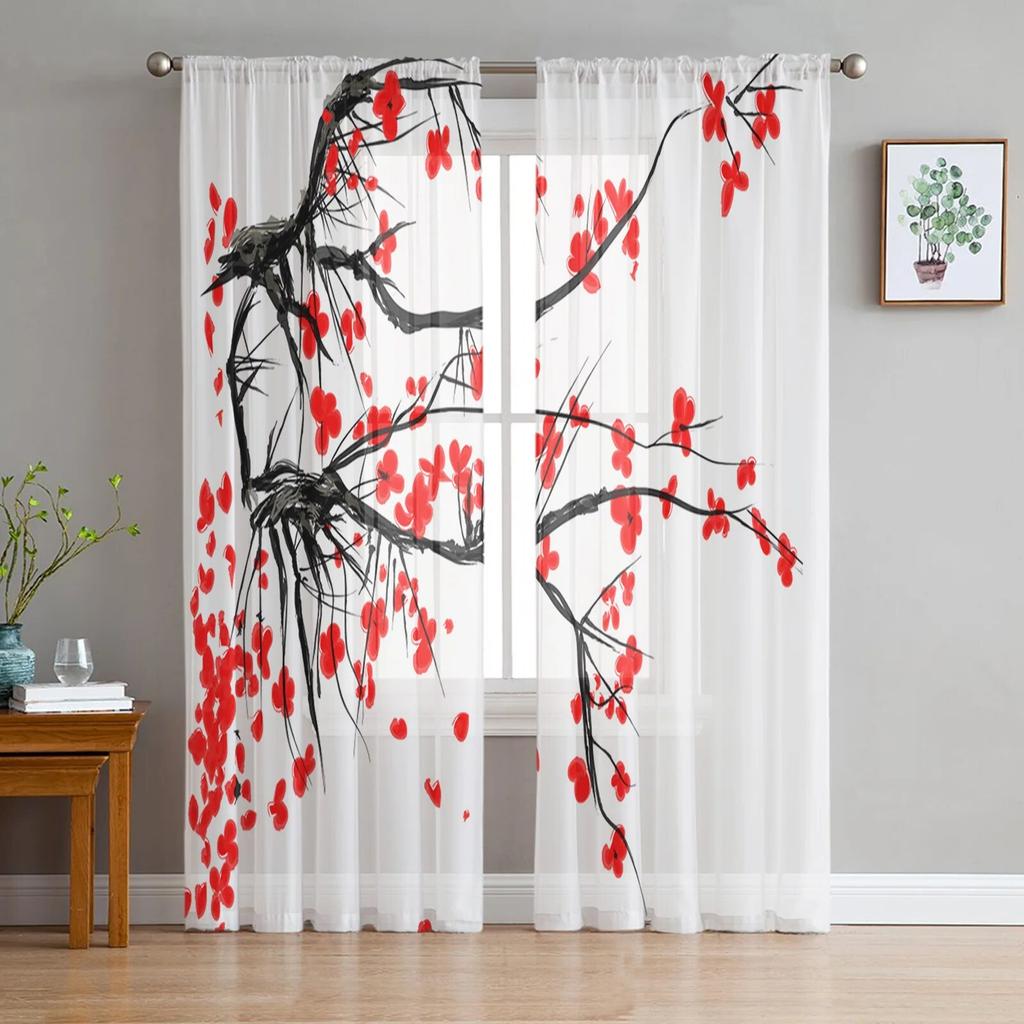 Розовые прозрачные шторы с цветком вишни, оконные шторы для гостиной, спальни, жалюзи, детская комната, домашний декор