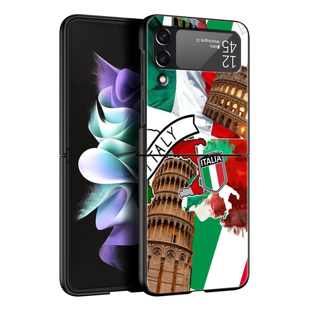 Чехол для телефона Samsung Galaxy Z Flip 3 4 5 6 7 Складной Черный Корпус Для Samsung Z Flip4 Flip5 ПК Жесткая Крышка Итальянский флаг