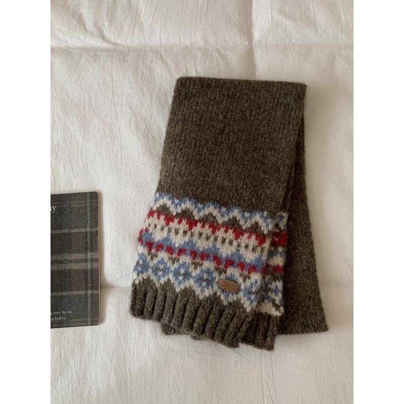 Зеленое Рождество~ Ретро жаккардовый шарф Fair Isle Женский Зимний Новый Теплый Утолщенный Вязаный Шарф