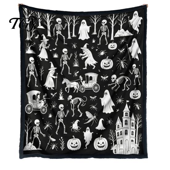 Творческие занятия для снятия стресса Хэллоуин Сделай сам Раскрашиваемое одеяло, Плед с узорами-призраками, Раскрась свою уютную кровать для творческих взрослых, Можно стирать