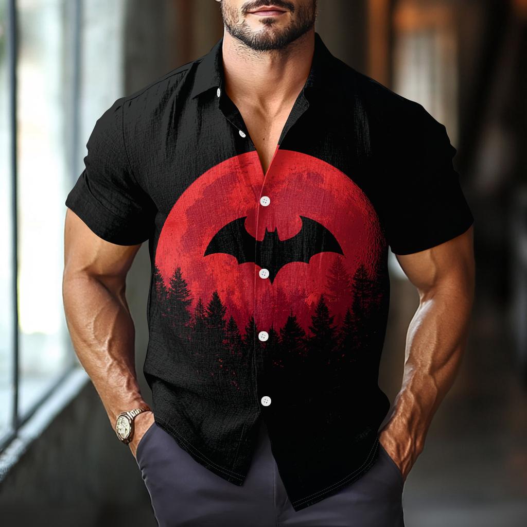 Men's Fashion Casual Loose Halloween Printed Short Sleeve Shirt