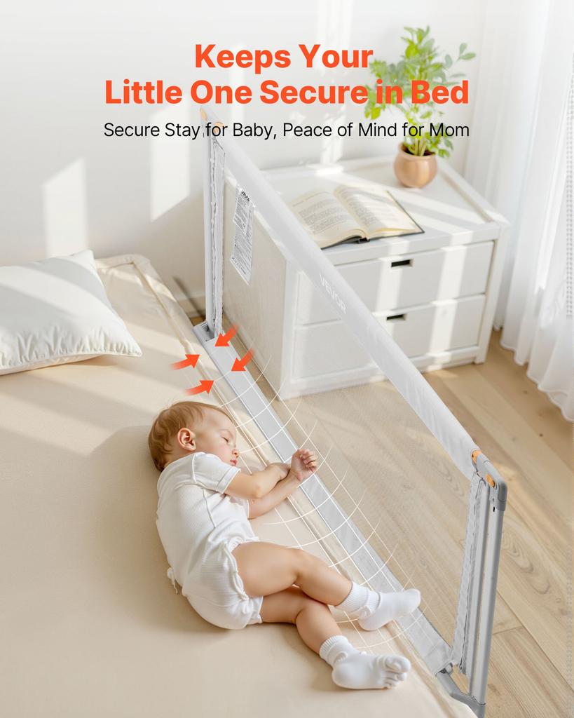 VEVOR Toddler Bed Rail, Kids Beds Guard Rail with Reinforced Iron Pipe and Oxford Cloth, Adjustable Height Bed Side Railing