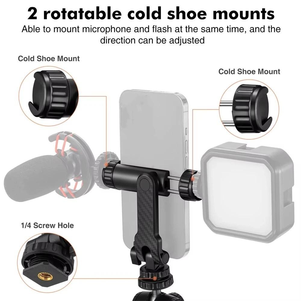 with Dual Cold Shoe Mobile Phone Holder Universal Smartphone Mount Adapter Phone Stand for Camera