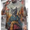 Men's Japanese T-shirt Autumn Samurai Cat Pattern T-shirt 3D Printing